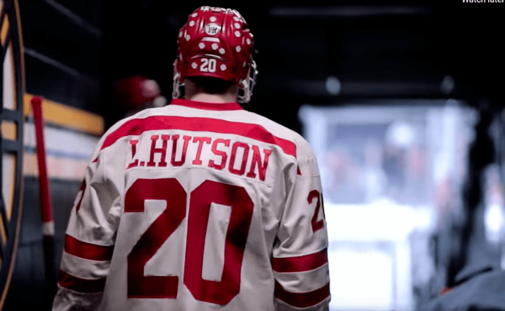 Lane Hutson in a Boston University jersey : r/Habs